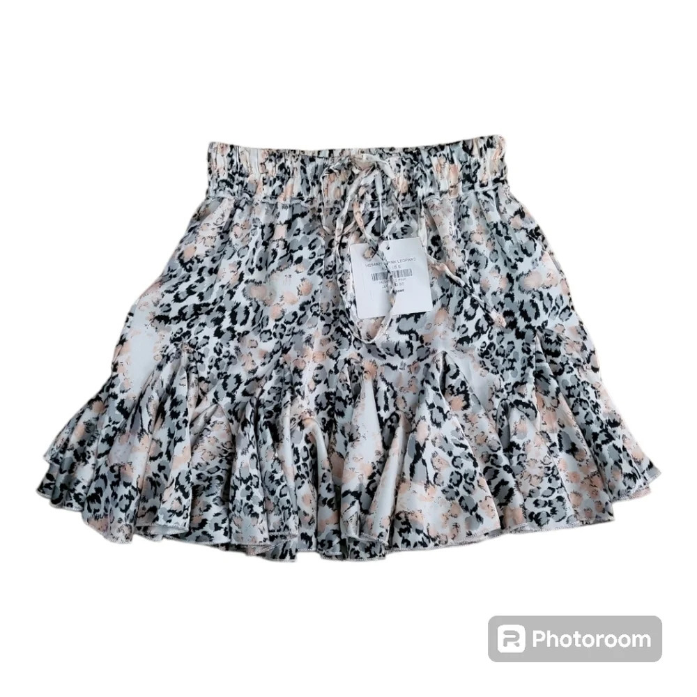 💕Selfie flounce pink leopard print‎ ruffle hem skirt Size S